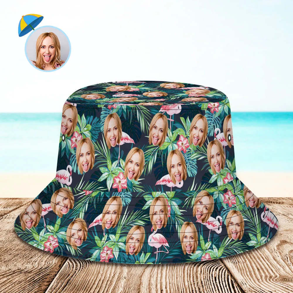 Custom Bucket Hat Personalisedd Face All Over Print Tropical Flower Print Hawaiian Fisherman Hat - Flamingo