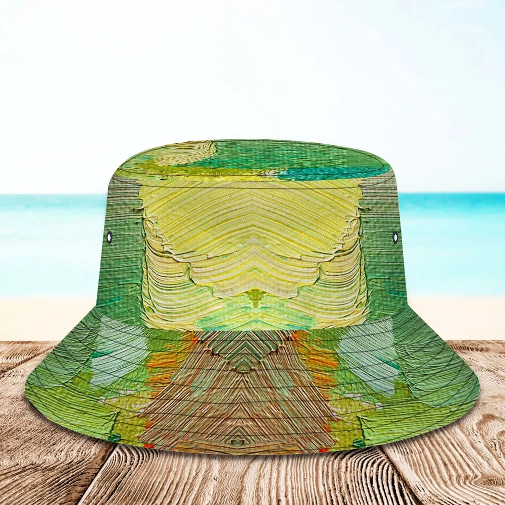 Custom Face Bucket Hat Unisex Personalised Wide Brim Outdoor Summer Hats Green Oil Painting Style