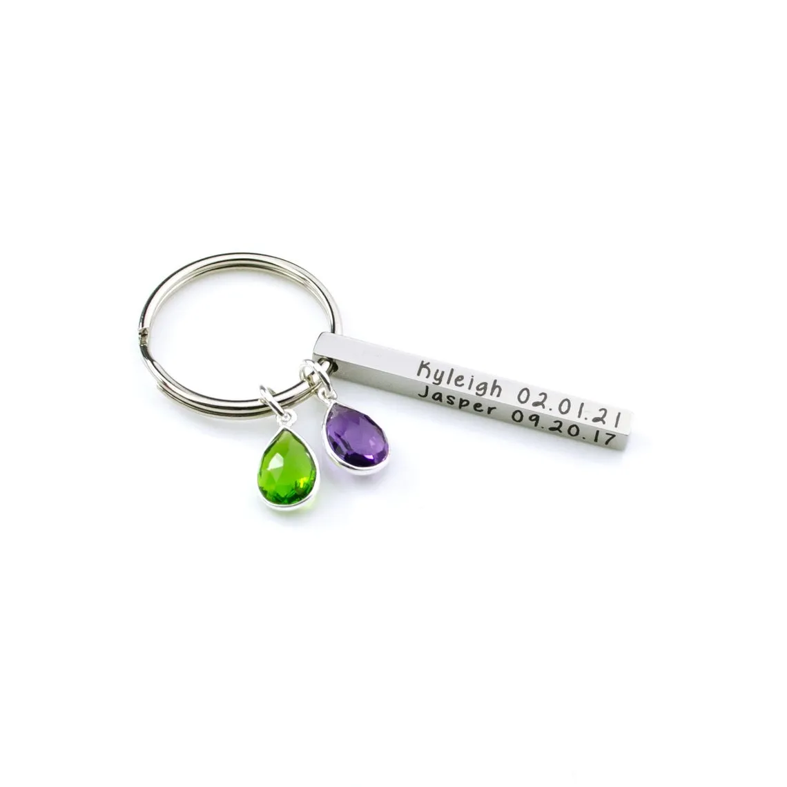 Custom Mother's Day Gift 3D Bar Keychain Birthstone Charms Four Sided Bar Personalized Keychain