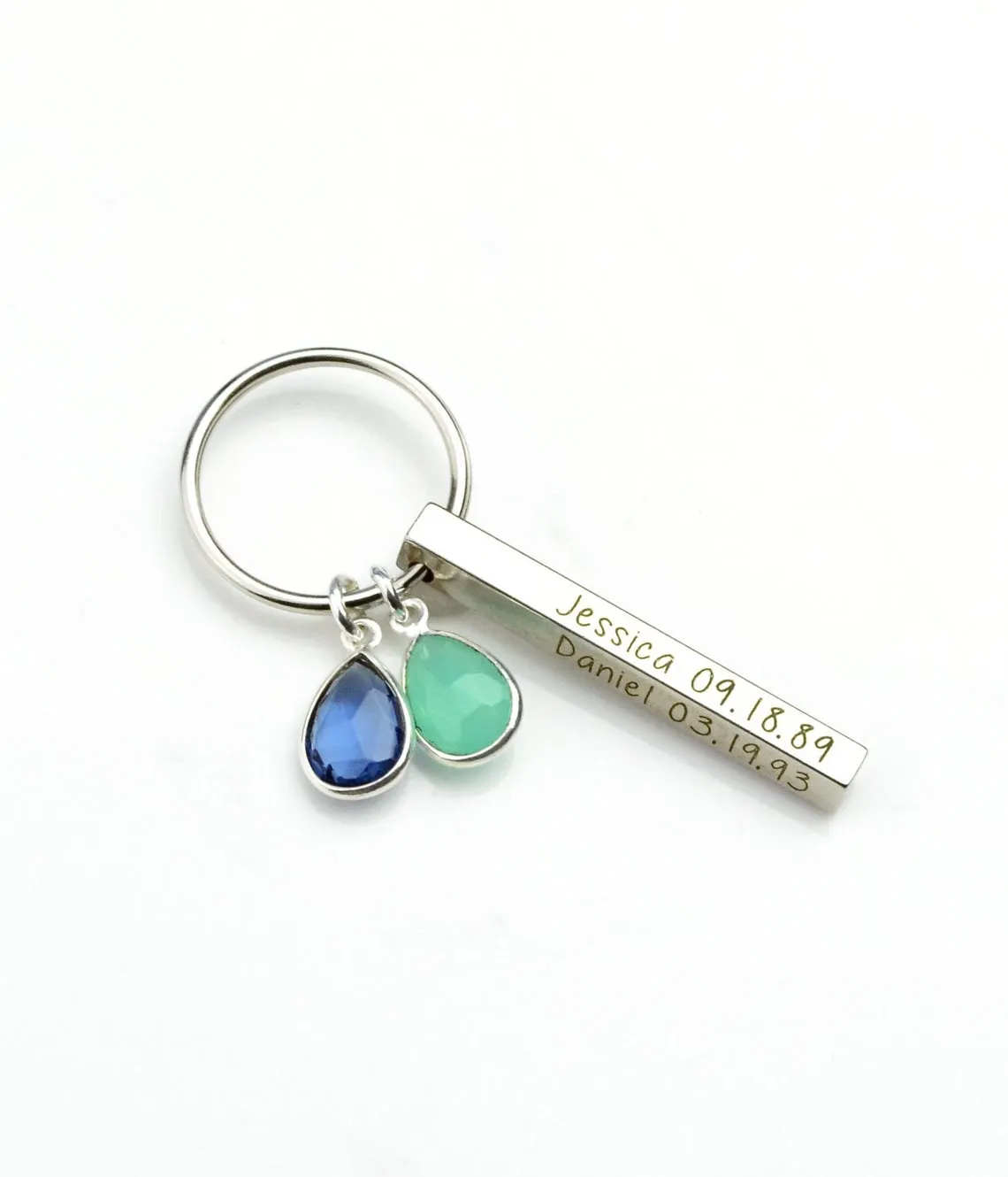 Custom Mother's Day Gift 3D Bar Keychain Birthstone Charms Four Sided Bar Personalized Keychain