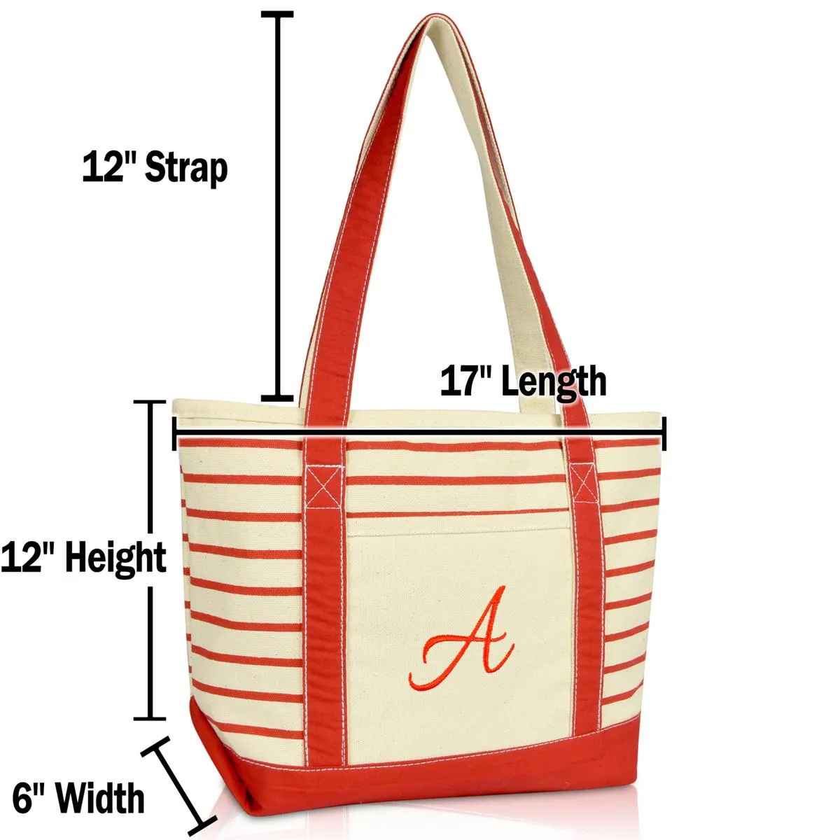 Dalix Striped A-Initial Tote Bag Womens Ballent Letter A