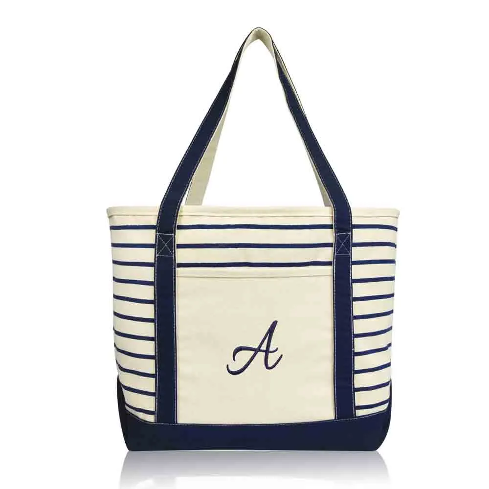 Dalix Striped A-Initial Tote Bag Womens Ballent Letter A