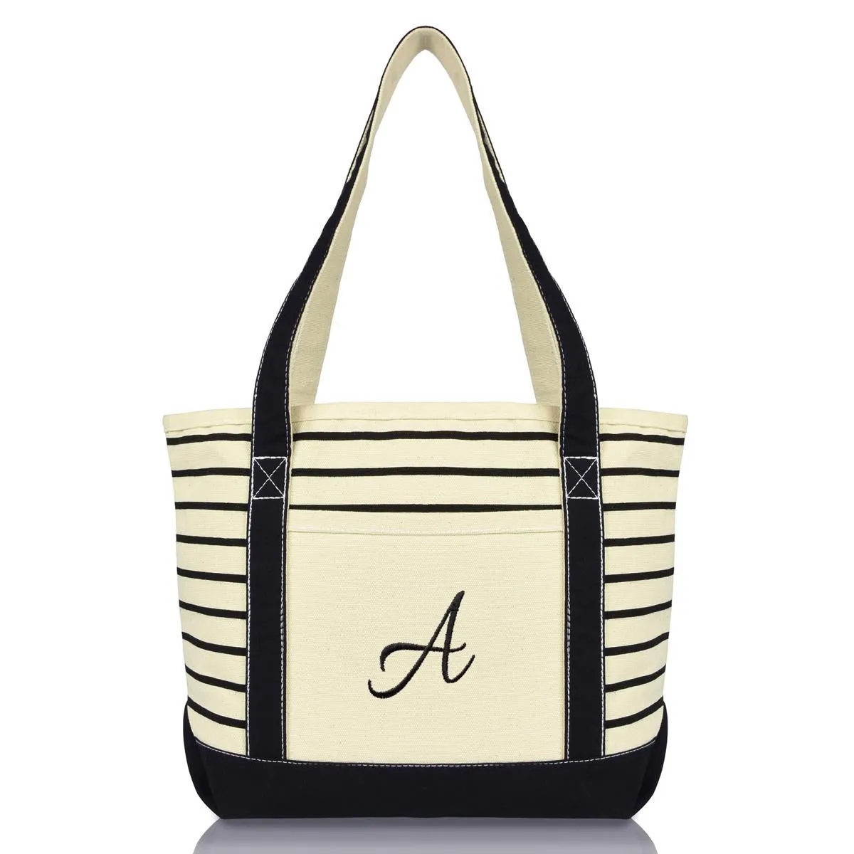 Dalix Striped A-Initial Tote Bag Womens Ballent Letter A