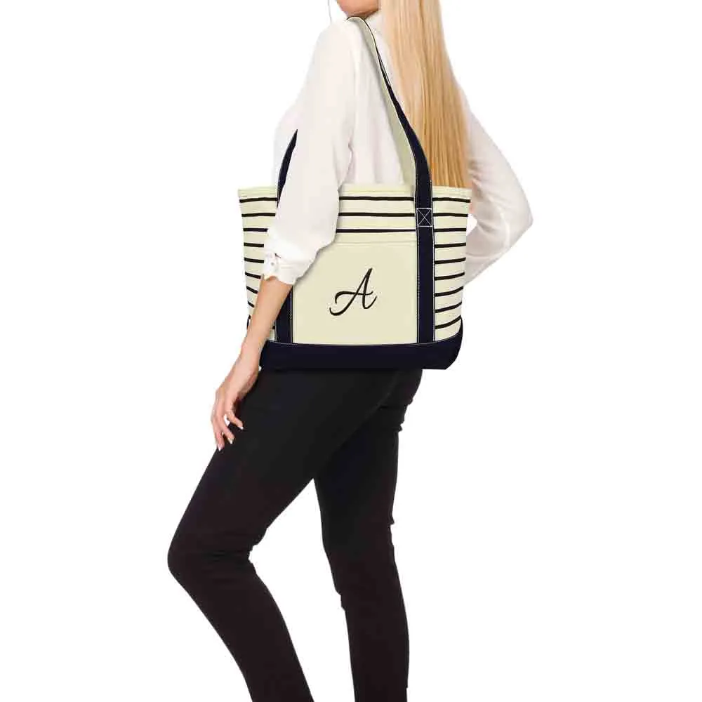 Dalix Striped A-Initial Tote Bag Womens Ballent Letter A