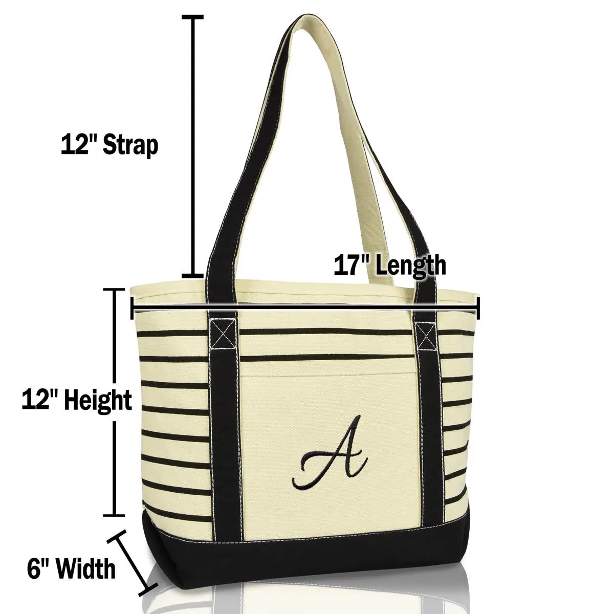 Dalix Striped A-Initial Tote Bag Womens Ballent Letter A