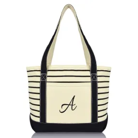 Dalix Striped A-Initial Tote Bag Womens Ballent Letter A