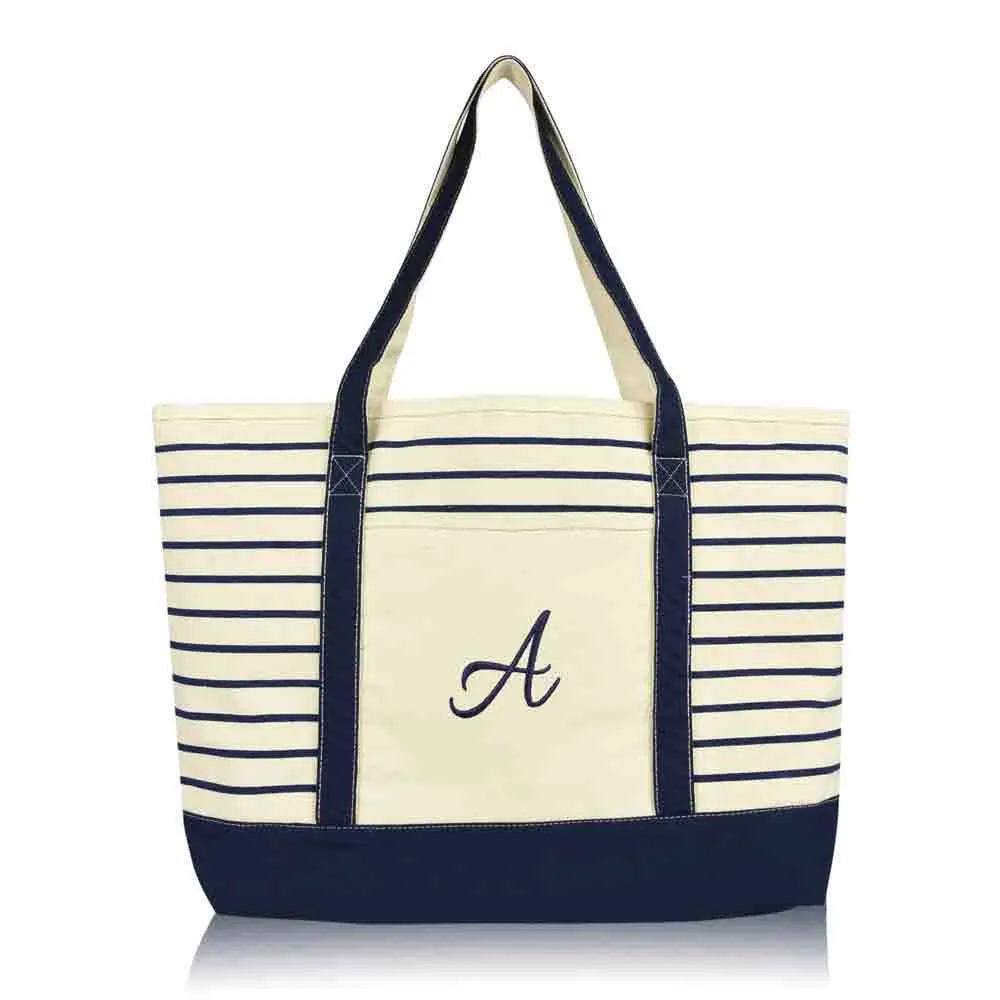 Dalix Striped A-Initial Tote Bag Womens Ballent Letter A