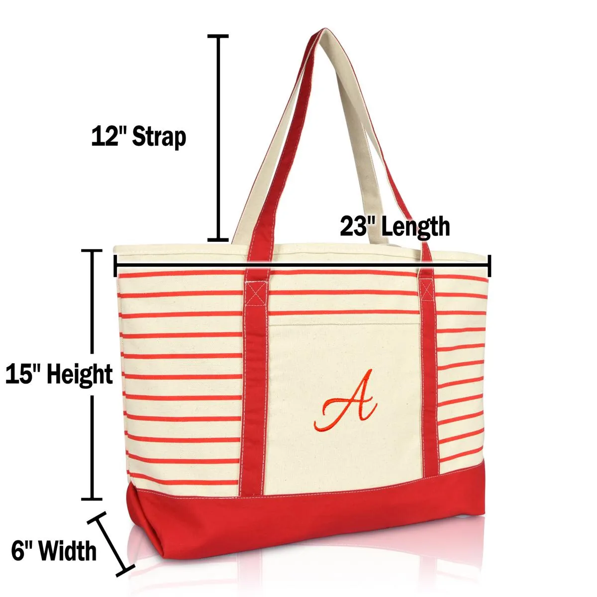 Dalix Striped A-Initial Tote Bag Womens Ballent Letter A