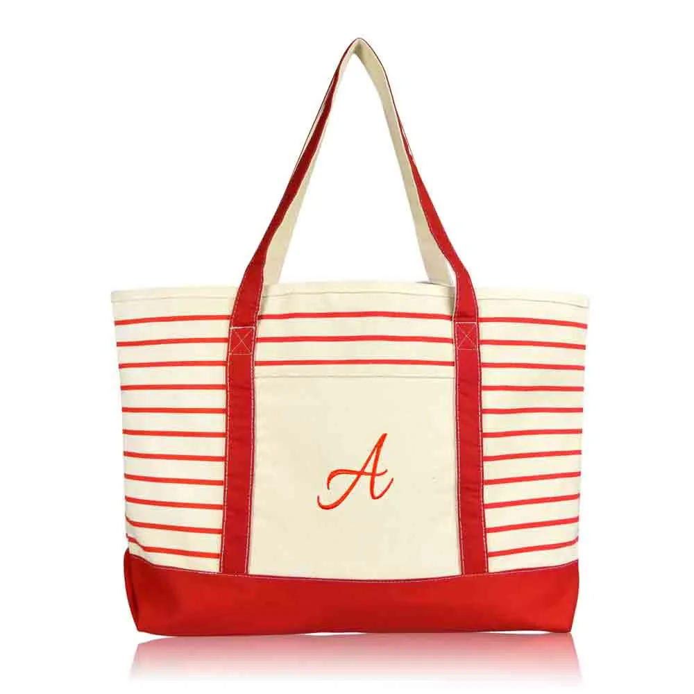 Dalix Striped A-Initial Tote Bag Womens Ballent Letter A