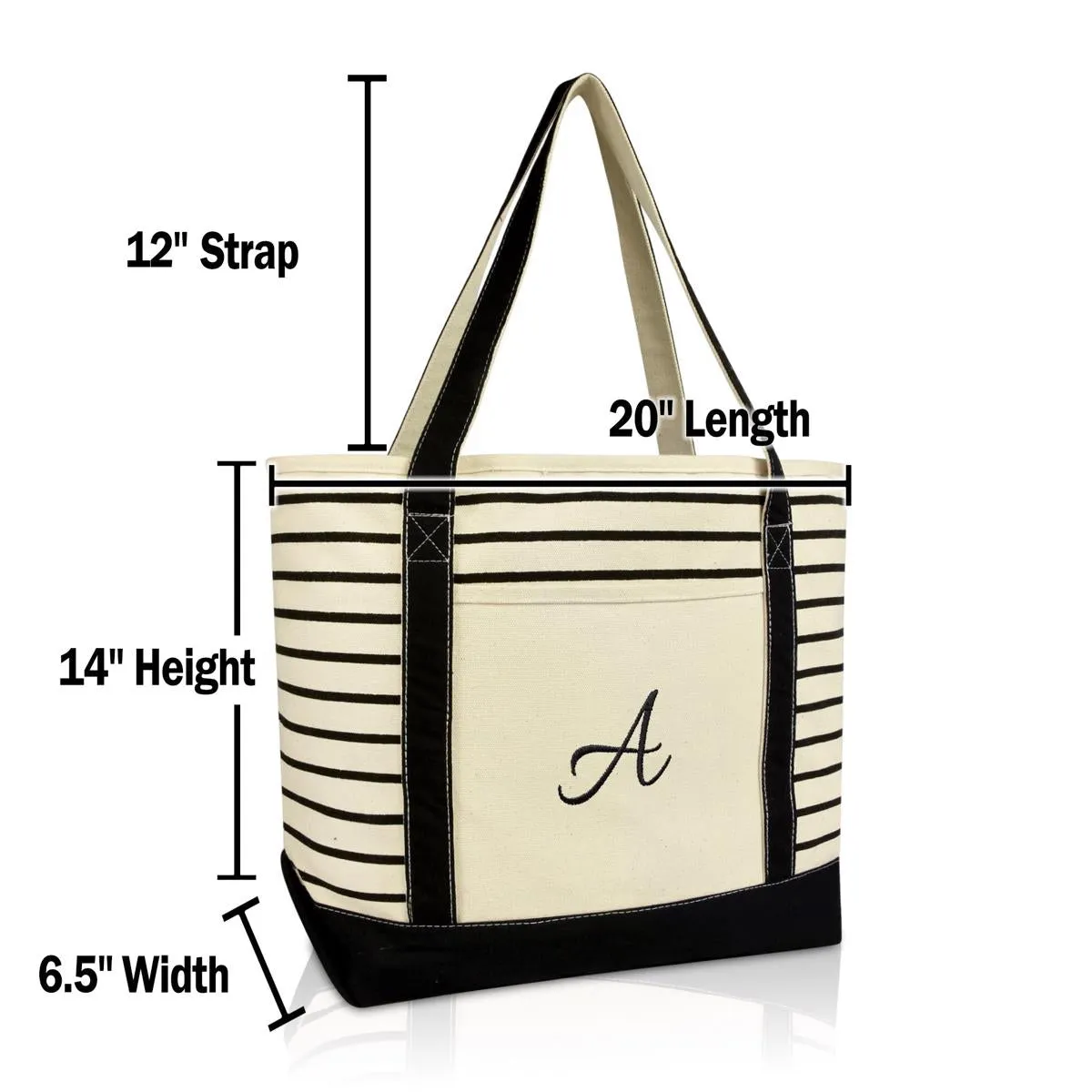 Dalix Striped A-Initial Tote Bag Womens Ballent Letter A