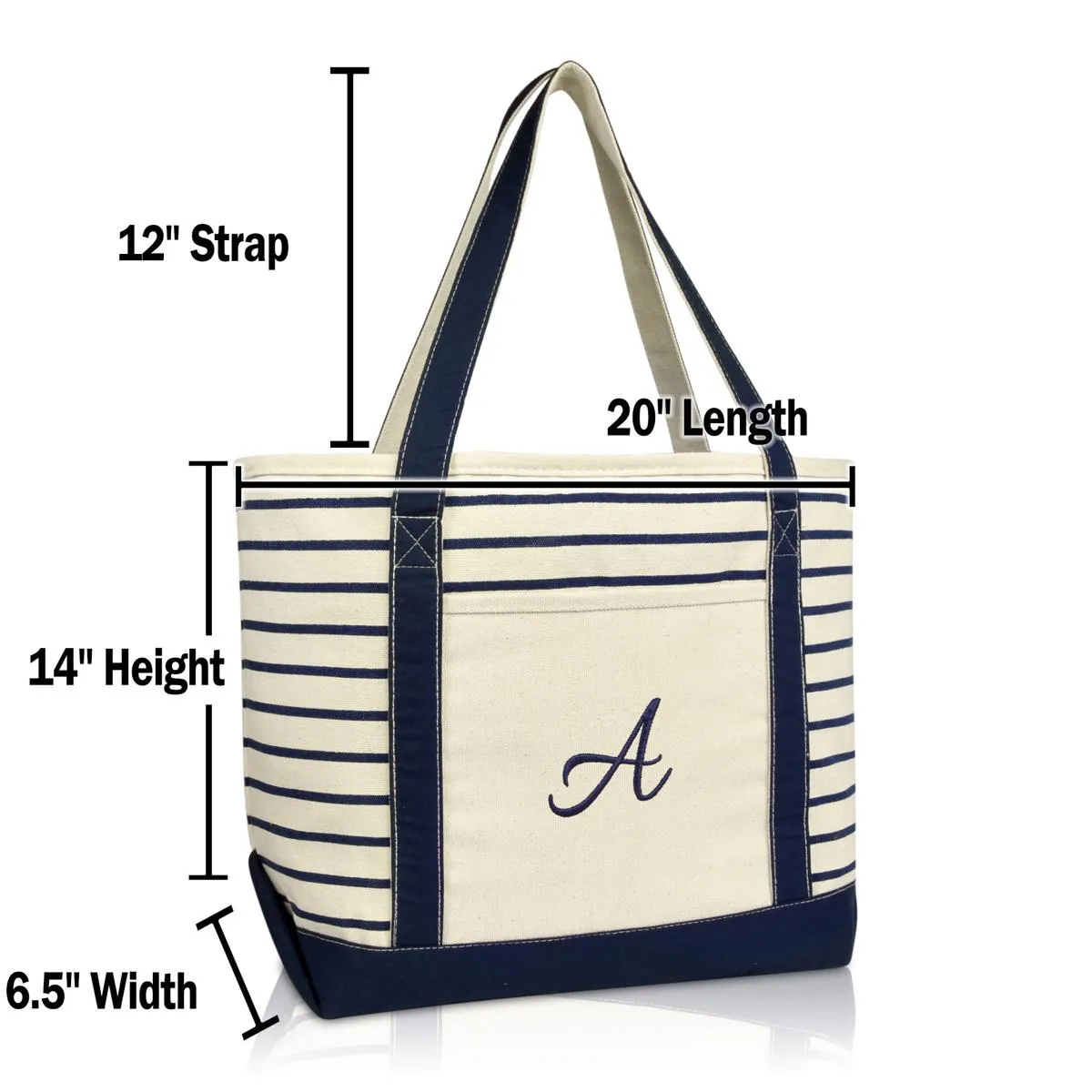 Dalix Striped A-Initial Tote Bag Womens Ballent Letter A