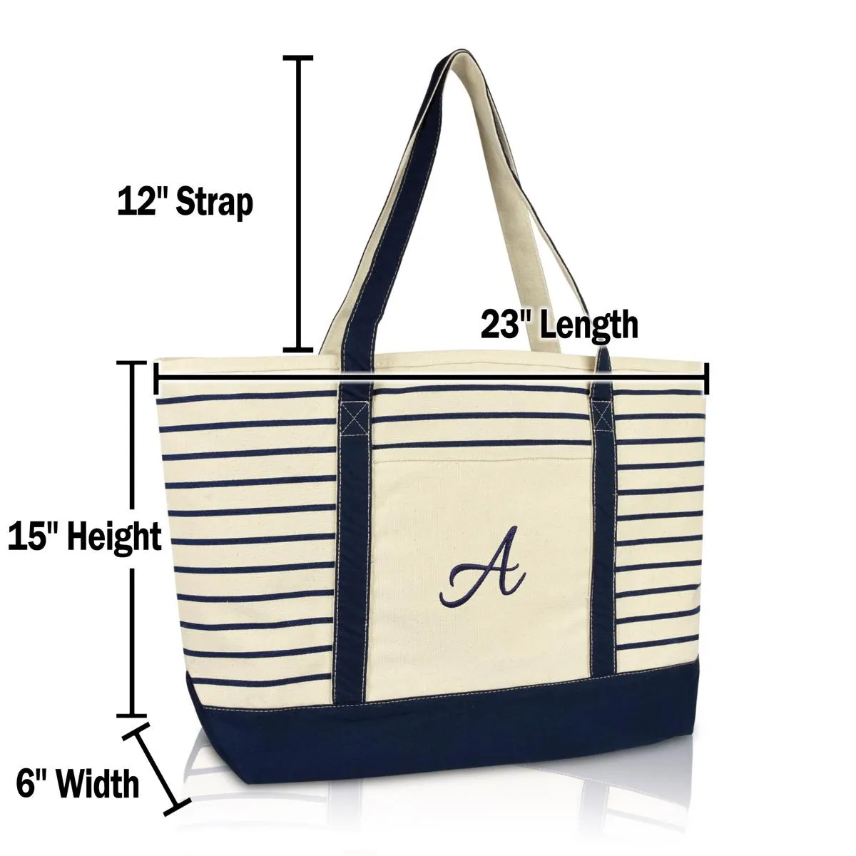 Dalix Striped A-Initial Tote Bag Womens Ballent Letter A