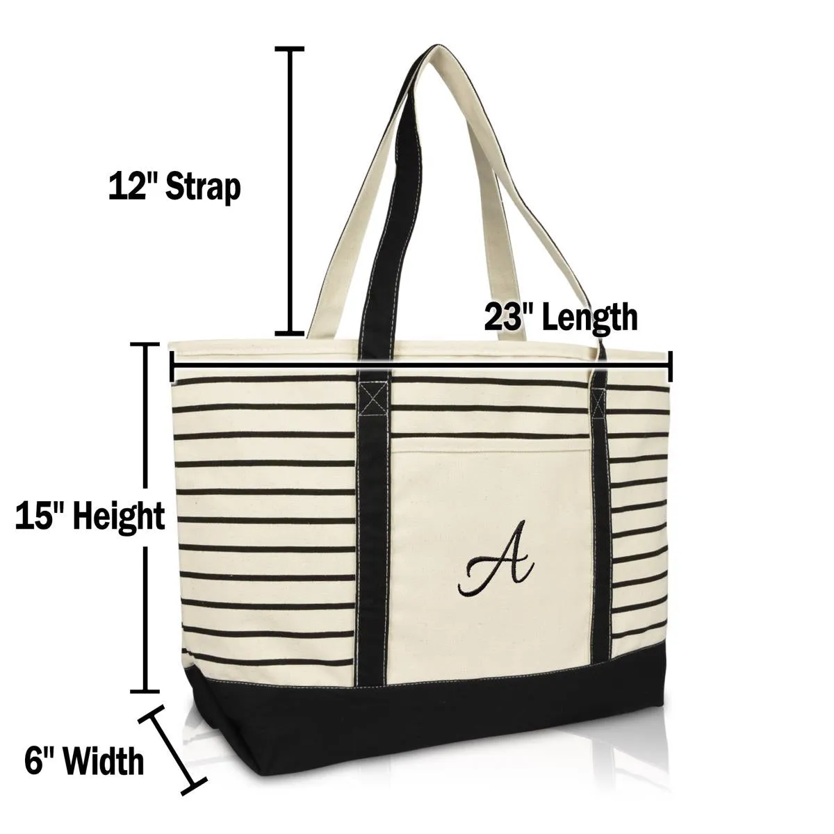 Dalix Striped A-Initial Tote Bag Womens Ballent Letter A