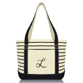 Dalix Striped L-Initial Tote Bag Womens Ballent Letter L