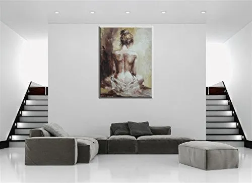 Damenight 100% Hand Painted Oil Painting on Canvas Sexy Nude Girl Naked Lady Back Figurative Hand Painted Oil Painting with Stretched Frame 1-pieces Set Wall Art for Home Decor,30x40inch