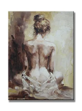 Damenight 100% Hand Painted Oil Painting on Canvas Sexy Nude Girl Naked Lady Back Figurative Hand Painted Oil Painting with Stretched Frame 1-pieces Set Wall Art for Home Decor,30x40inch