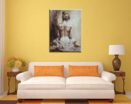 Damenight 100% Hand Painted Oil Painting on Canvas Sexy Nude Girl Naked Lady Back Figurative Hand Painted Oil Painting with Stretched Frame 1-pieces Set Wall Art for Home Decor,30x40inch