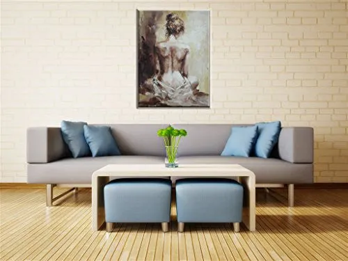 Damenight 100% Hand Painted Oil Painting on Canvas Sexy Nude Girl Naked Lady Back Figurative Hand Painted Oil Painting with Stretched Frame 1-pieces Set Wall Art for Home Decor,30x40inch