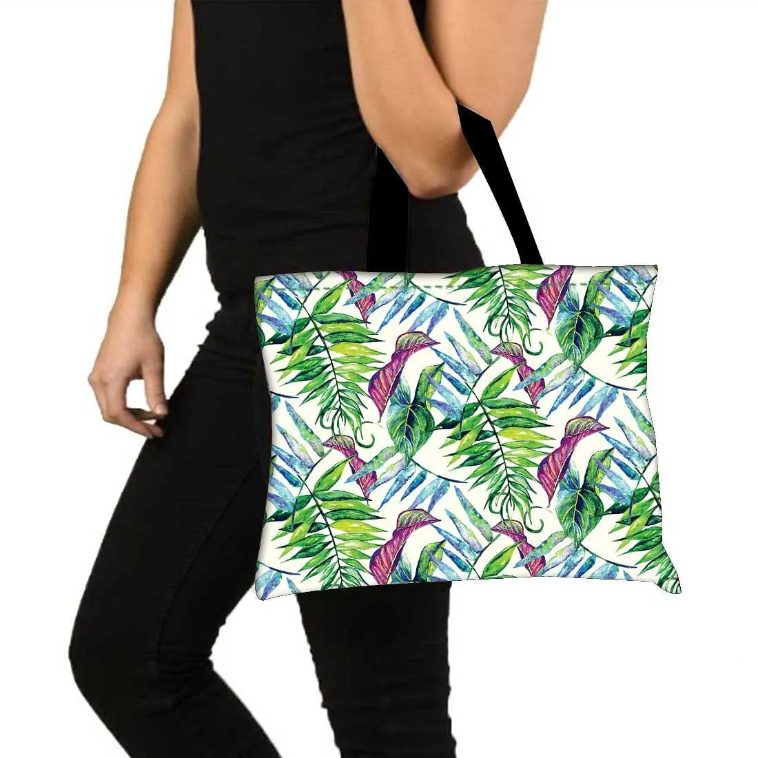 Designer Tote Bag With Zip Beach Gym Travel Bags -  Green and Purple Leaf