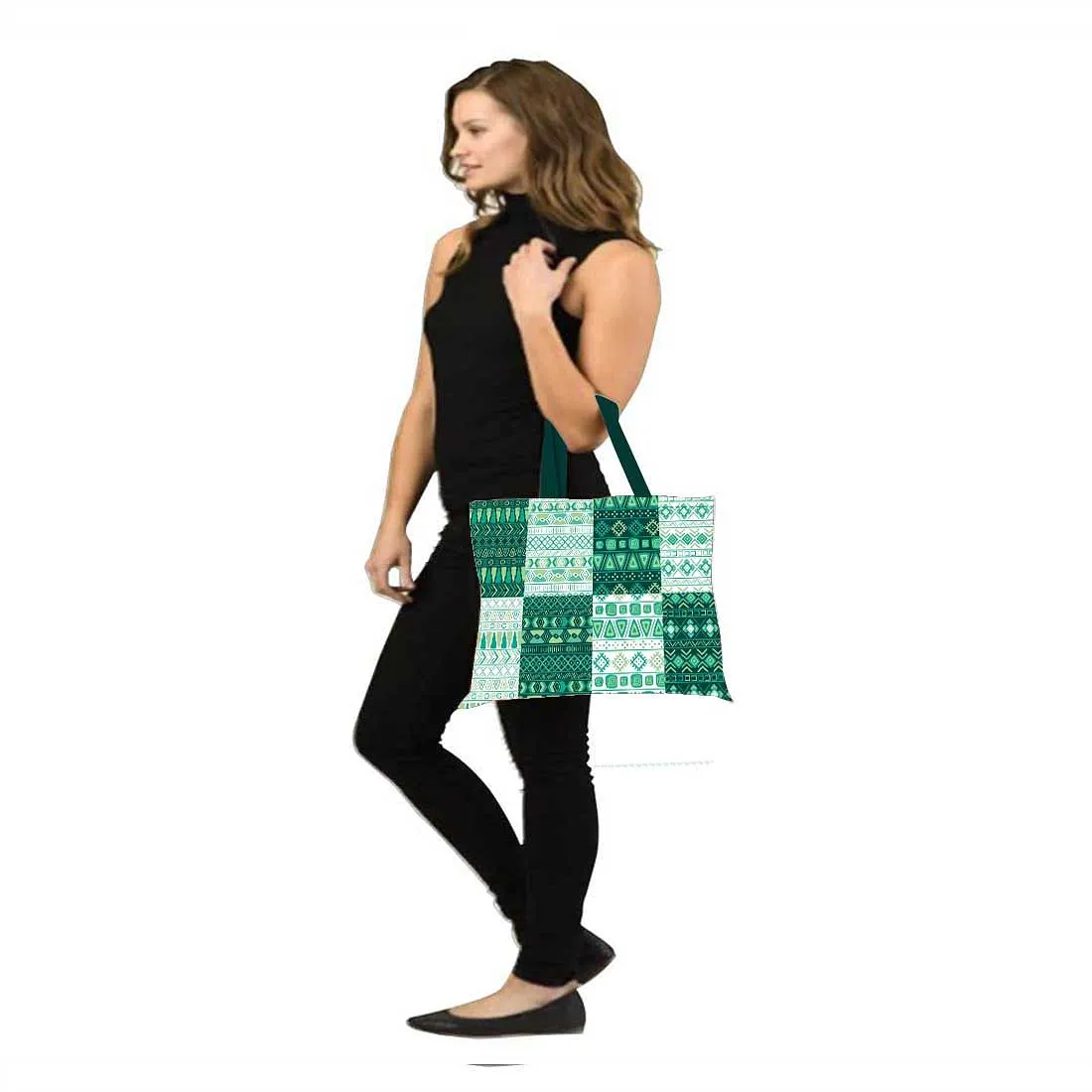 Designer Tote Bag With Zip Beach Gym Travel Bags -  Green Pattern