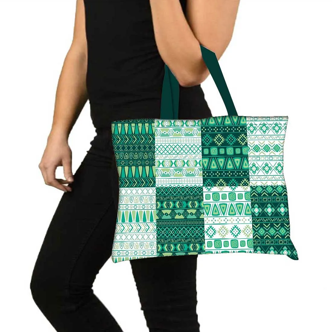 Designer Tote Bag With Zip Beach Gym Travel Bags -  Green Pattern