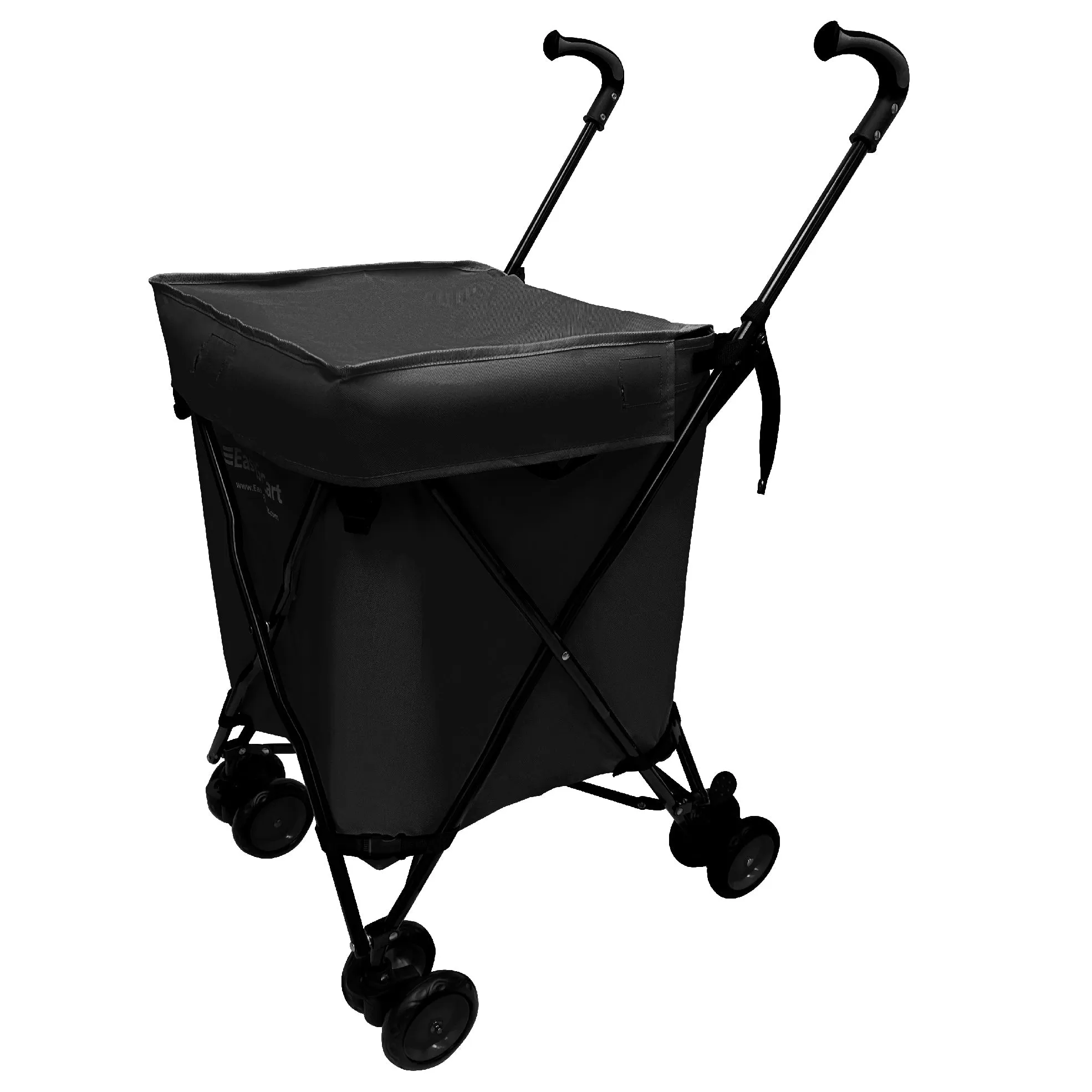 EasyGo Cart Folding Grocery Shopping and Laundry Utility Cart – Removable Water-Resistant Canvas Bag - Front Locking Swivel Wheels – Rear Brakes - Easy Folding - 120lbs Capacity – Copyrighted – Black