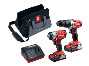 Einhell 18V Power X-Change Combi & Impact Driver Twin Pack (2 x 2.0Ah Li-ion   Charger   Tool Bag)