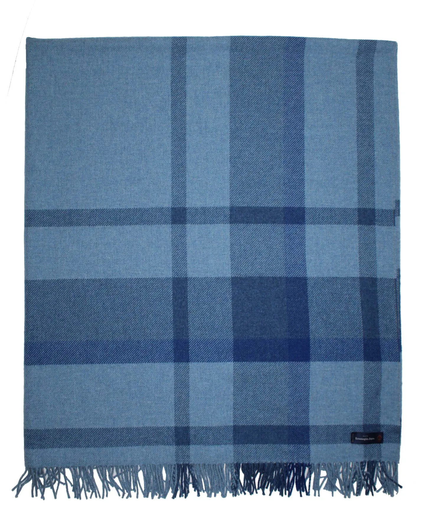 Ermenegildo Zegna Throw Blanket Blue Plaid Design Wool Alpaca Cashmere