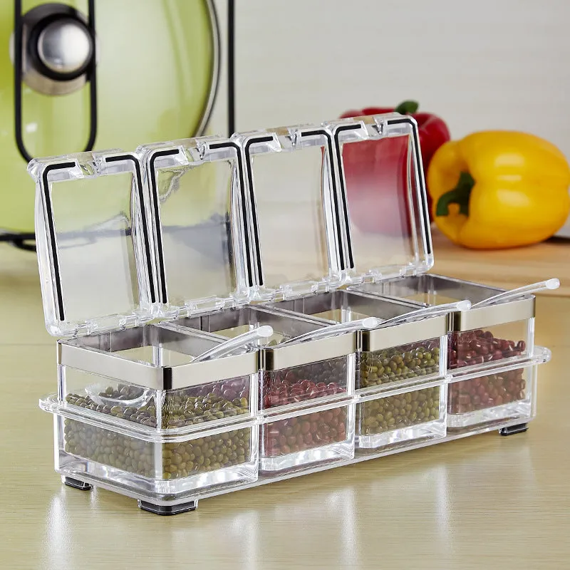 European acrylic seasoning box Stainless steel sealing ring transparent environmental condiment box suit kitchen supplies