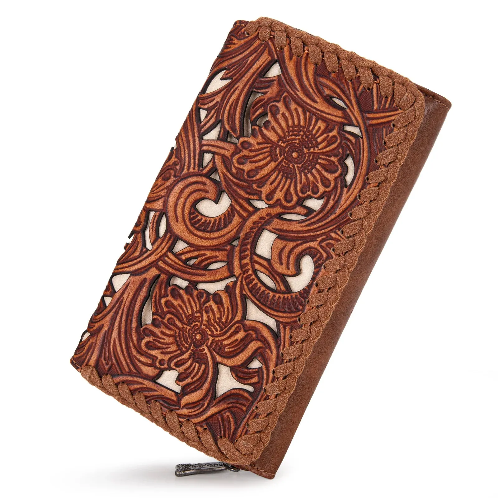 Floral Tooled Wallet - Brown