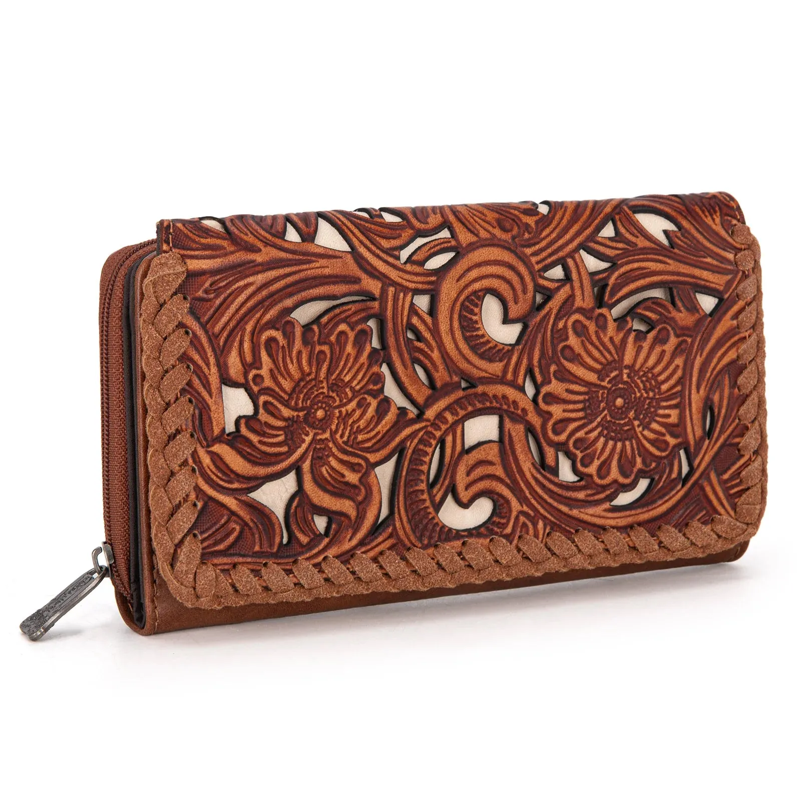 Floral Tooled Wallet - Brown