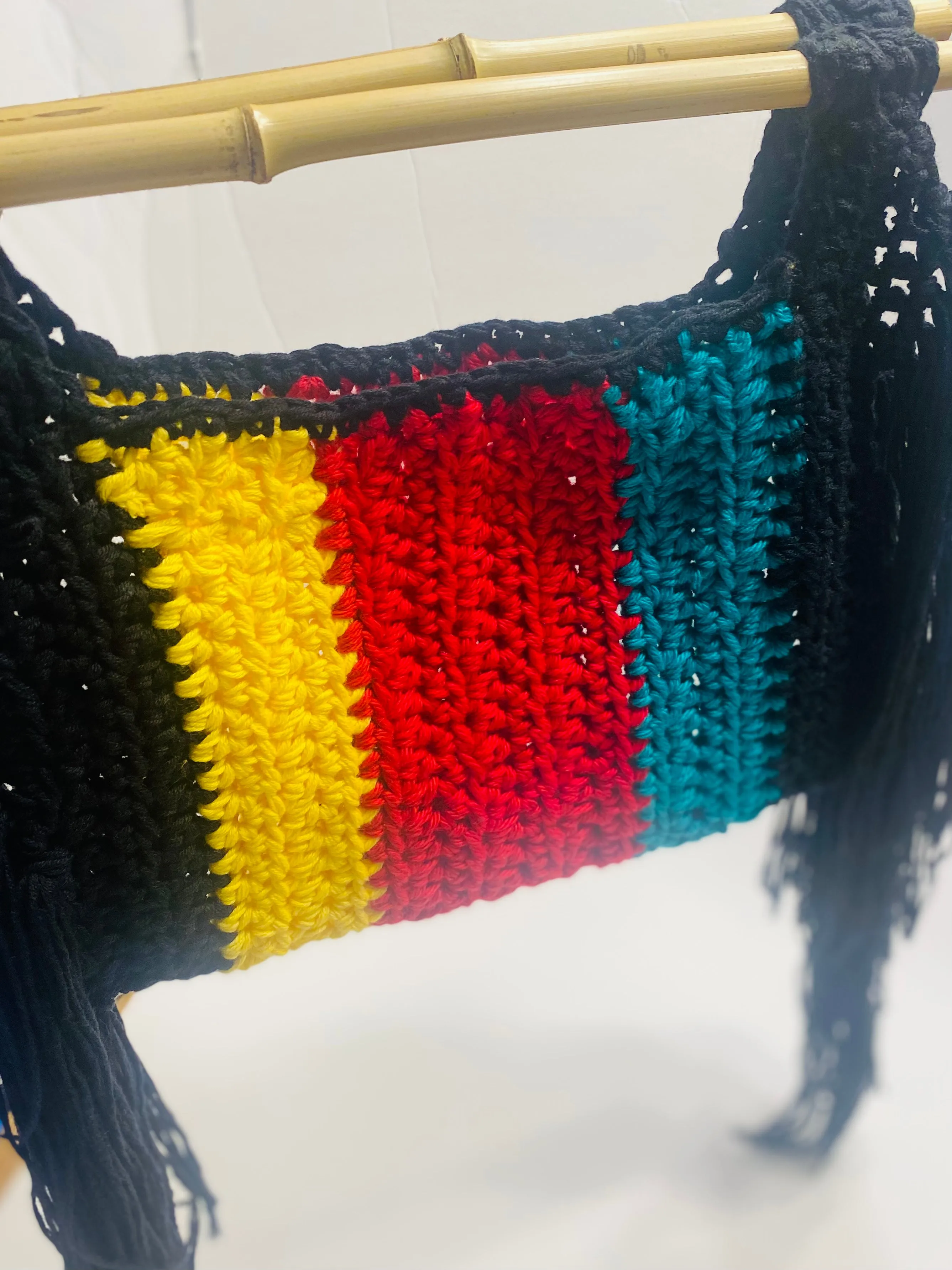 Freeish Bamboo fringe crochet handbag, Kreations by V Luxury Crochet Handbag