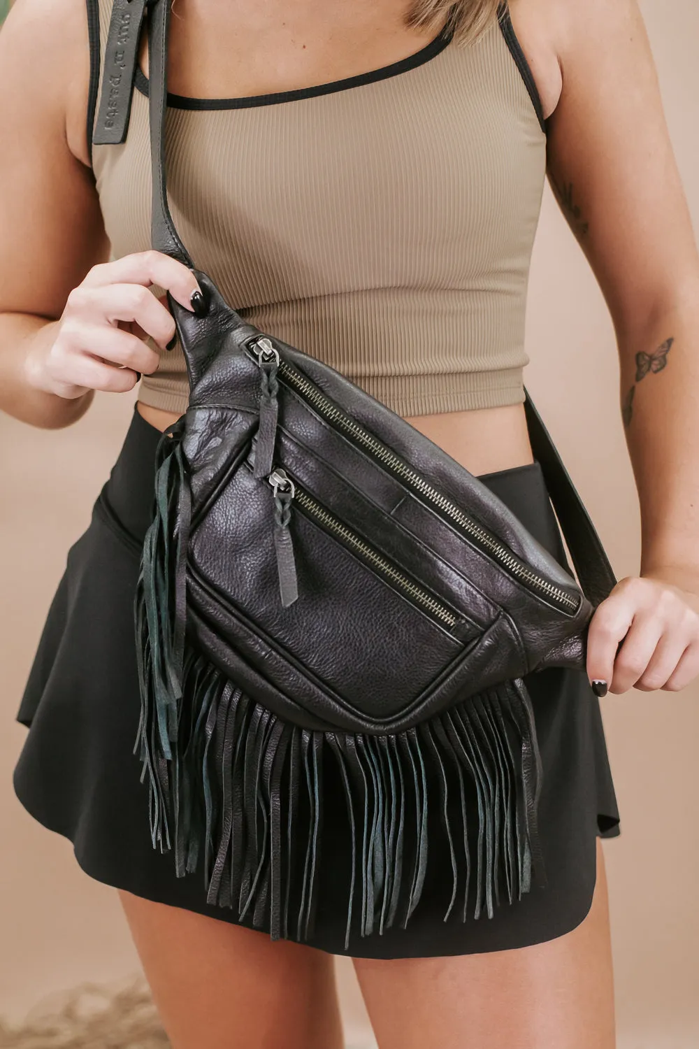 Fringe Sling Travel Bag, Black