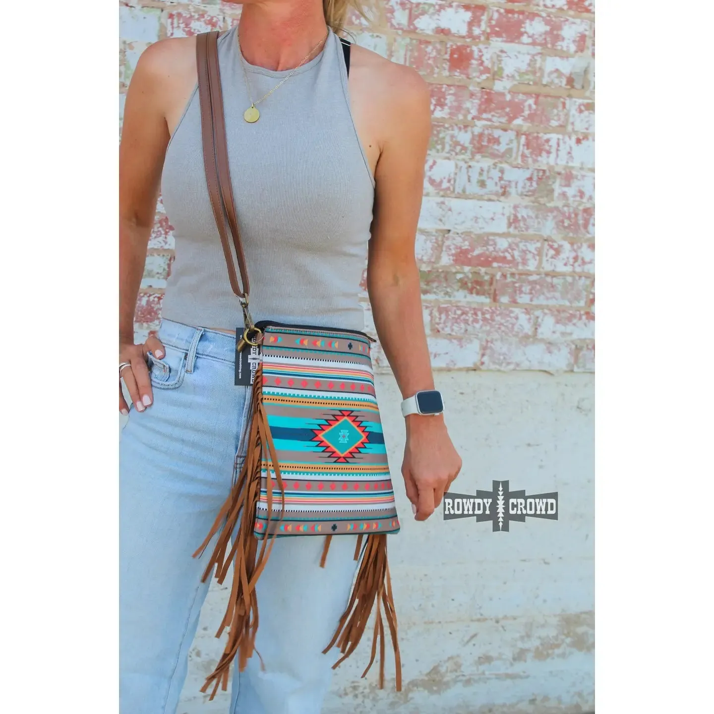 Fringed Aztec Crossbody Bag