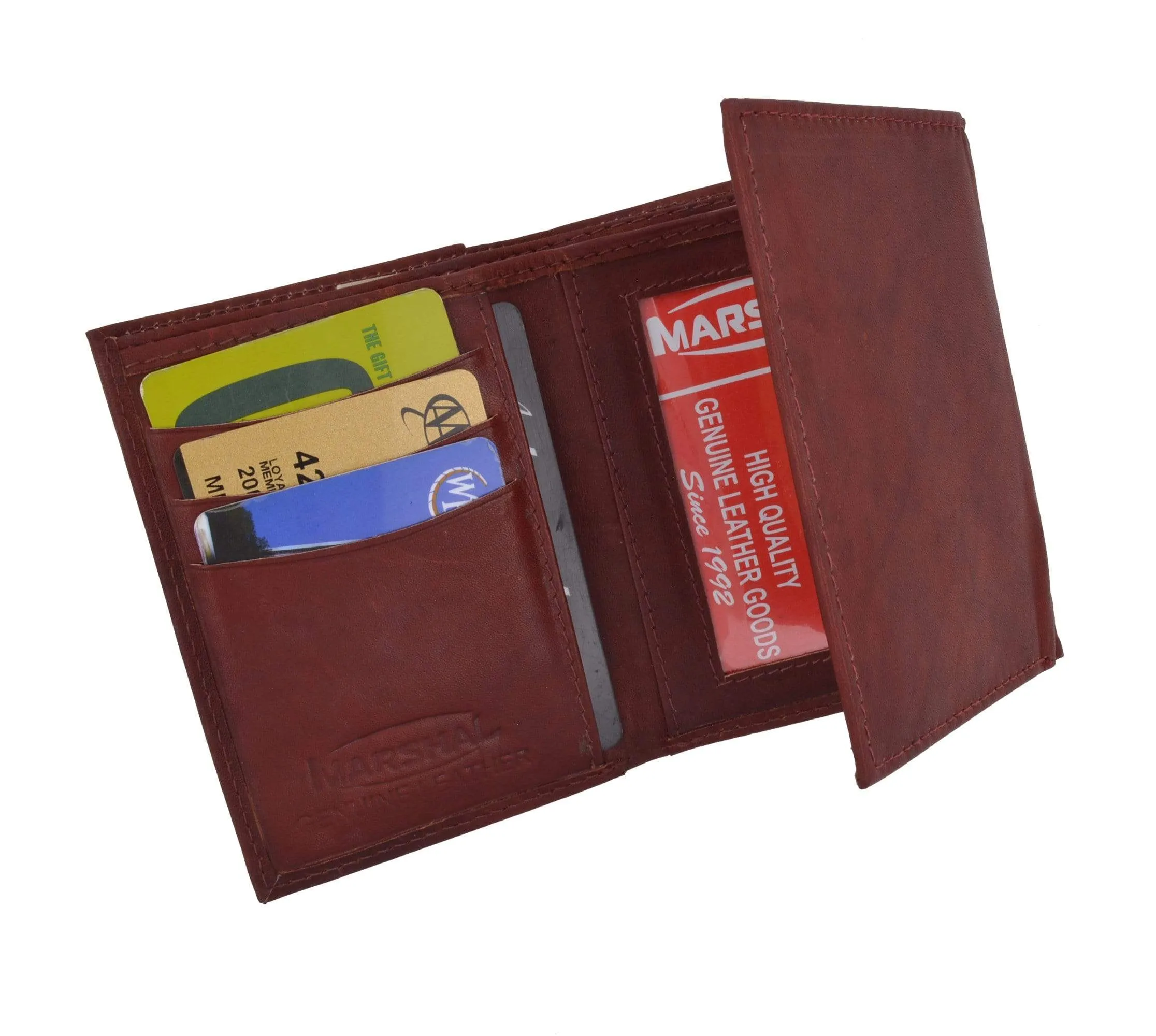 Genuine Leather Trifold ID Credit Card Holder Wallet Mens 3555 CF