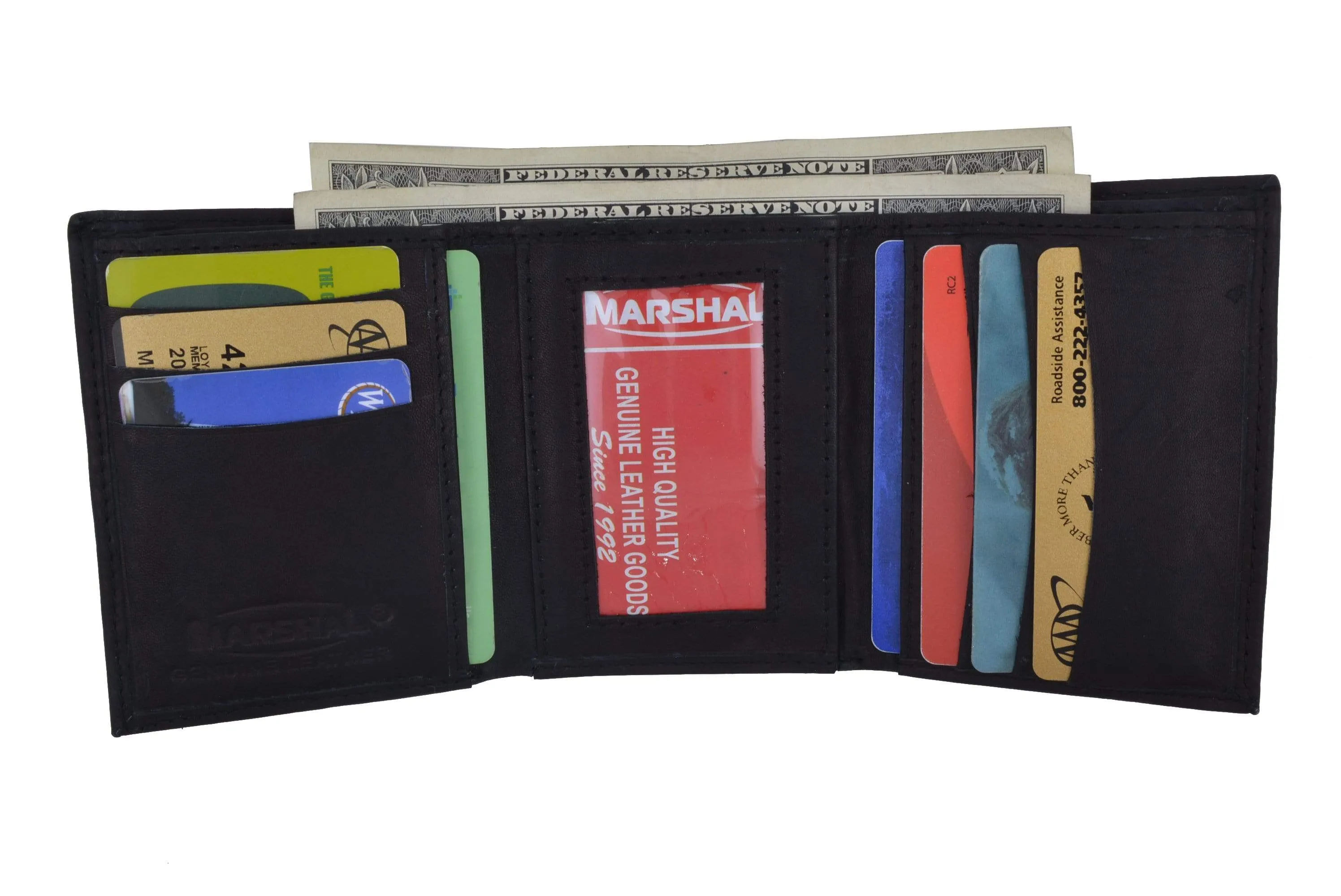 Genuine Leather Trifold ID Credit Card Holder Wallet Mens 3555 CF