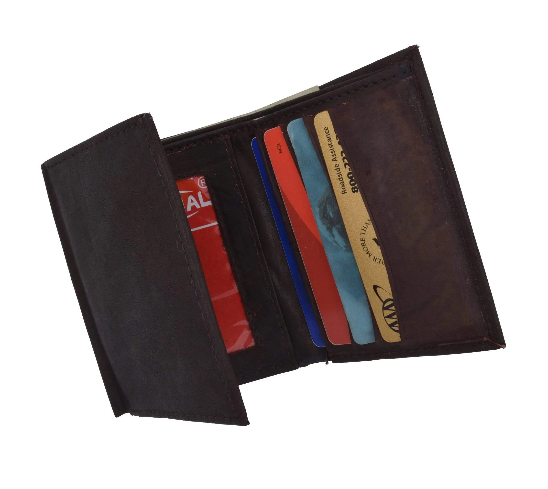 Genuine Leather Trifold ID Credit Card Holder Wallet Mens 3555 CF