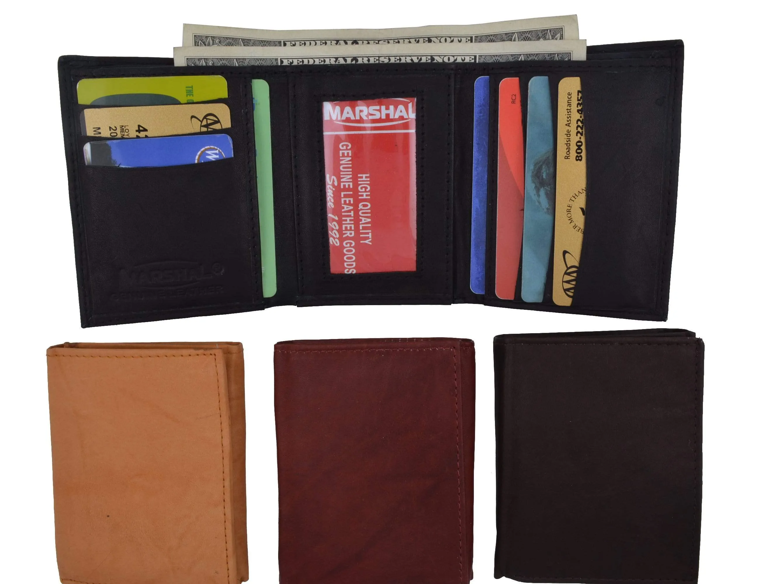 Genuine Leather Trifold ID Credit Card Holder Wallet Mens 3555 CF