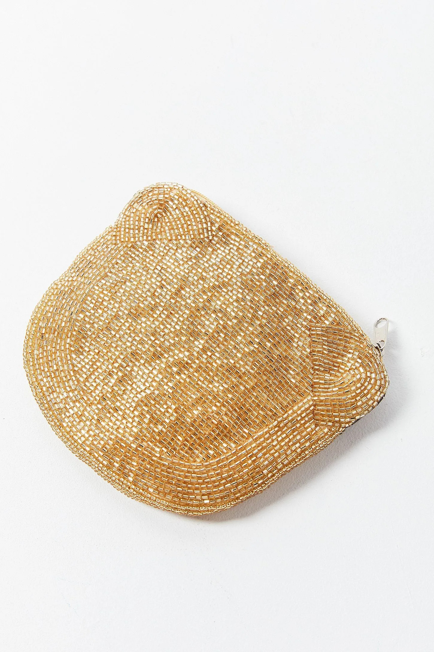 Gold Hand Beaded Cat Face Pouch