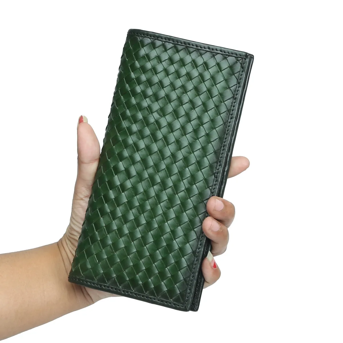 Green Hand Weave Leather Clutch/Wallet For Women By Brune & Bareskin