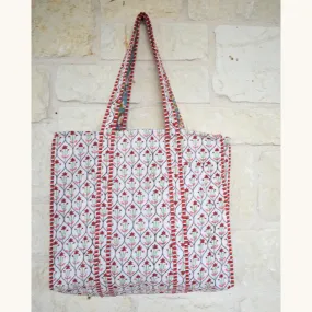 Handcrafted Quilted Tote Bag - White