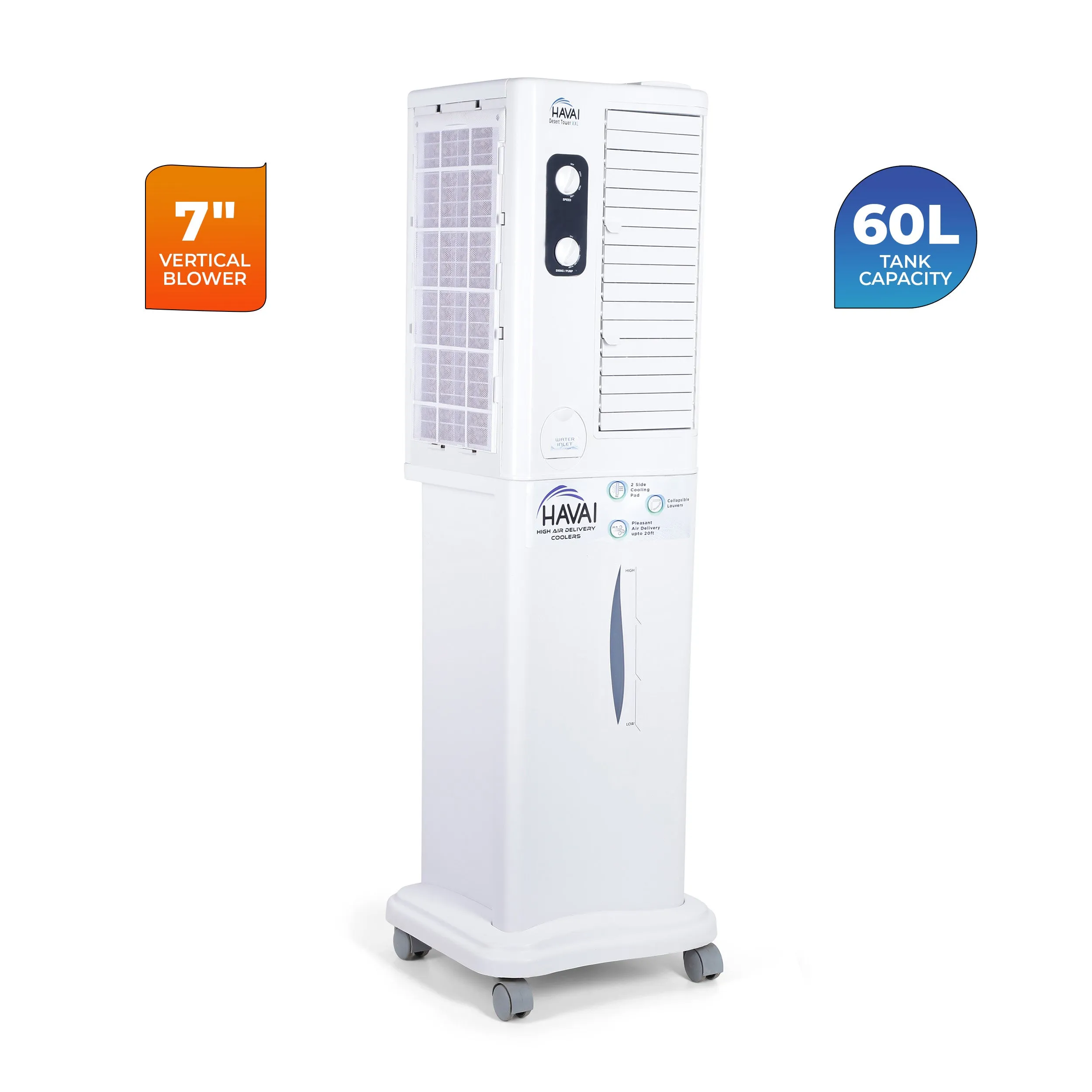 HAVAI Desert Tower XXL Cooler with Powerful Vertical ABS Blower - 60 L, White