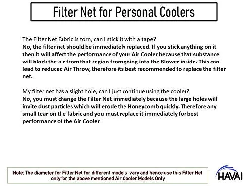 HAVAI Filter Net Black for Crompton Marvel/Marvel DLX 20 Litre Personal Air Cooler