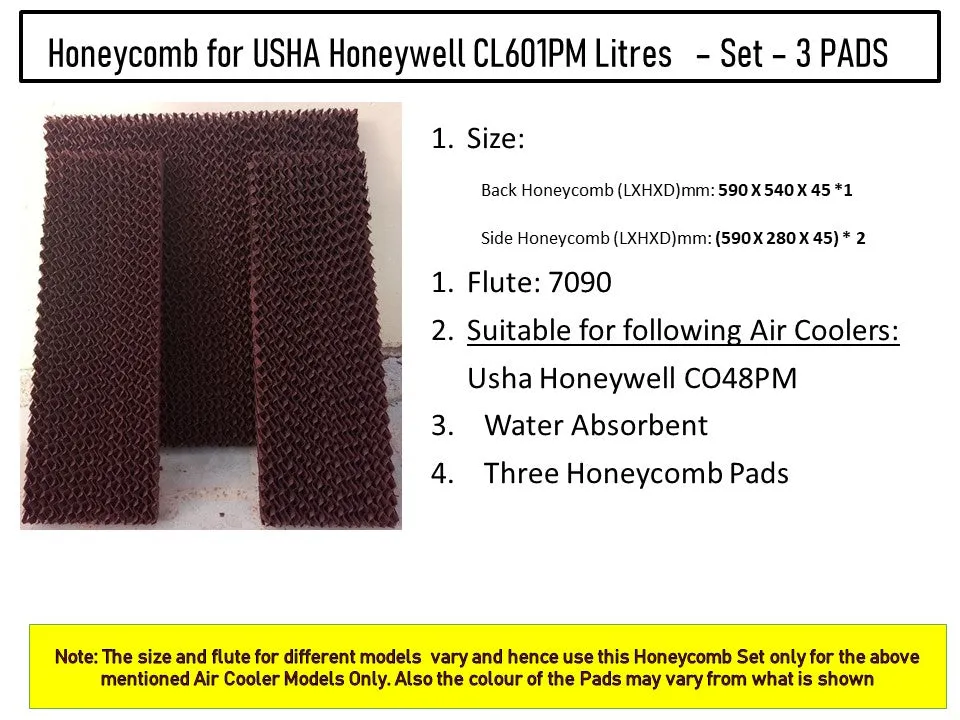 HAVAI Honeycomb Pad - Set of 3 - for Usha Honeywell CO48PM 48 Litre Desert Cooler