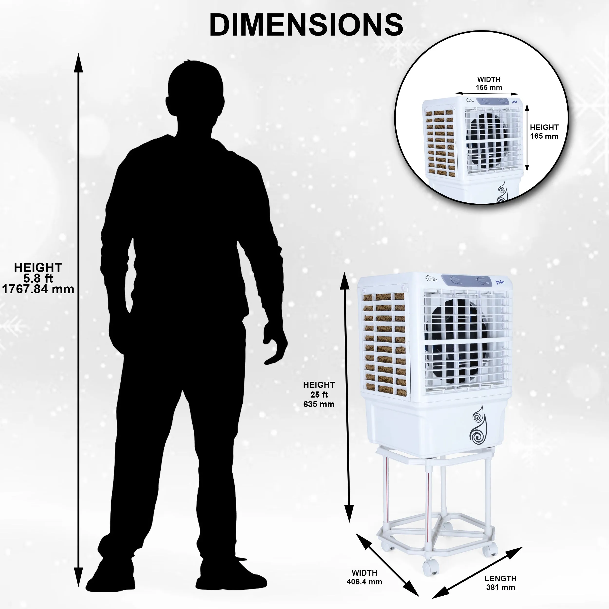 HAVAI Jade Window Cooler with Trolley Included - 30 L, 12 Inch Blade,White