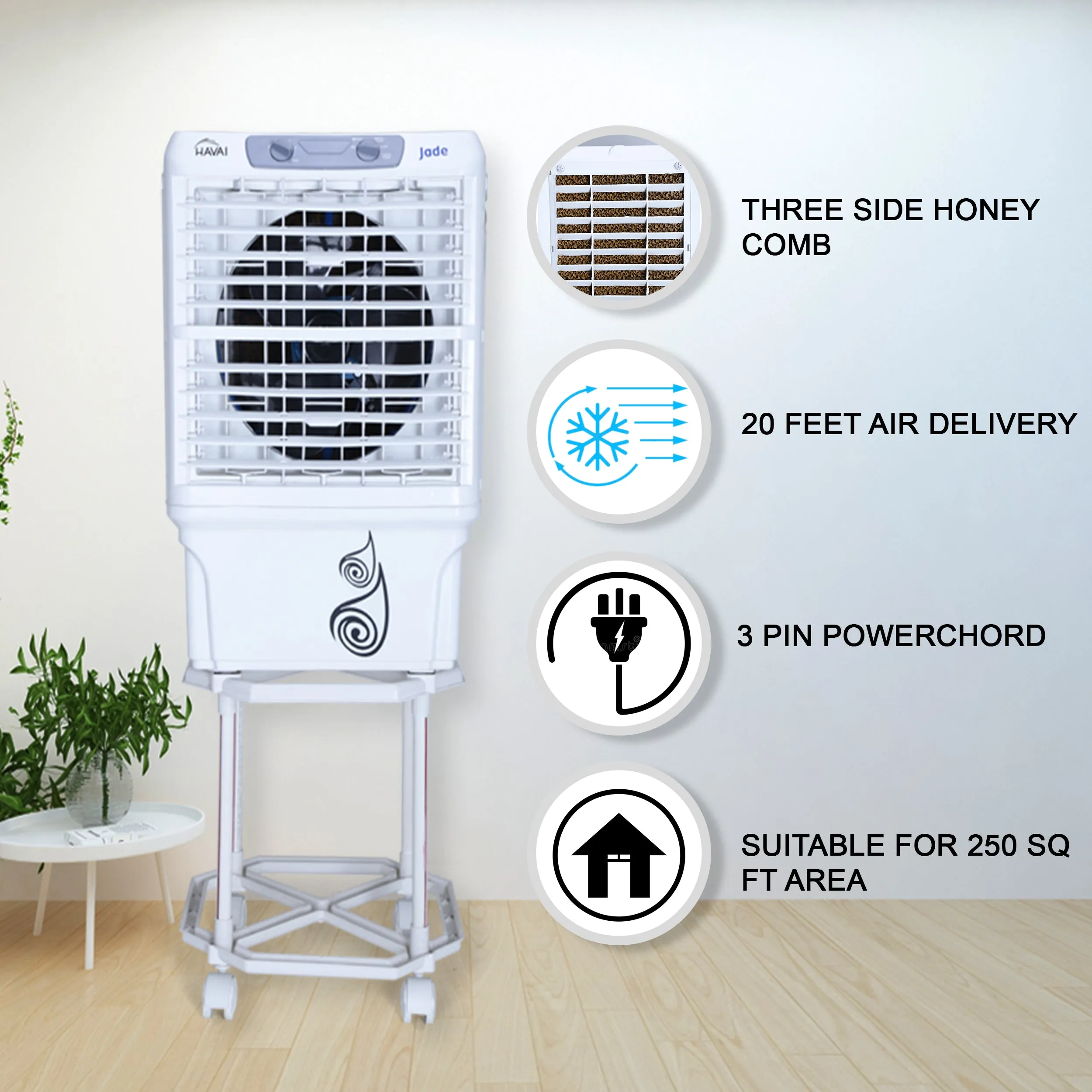 HAVAI Jade Window Cooler with Trolley Included - 30 L, 12 Inch Blade,White