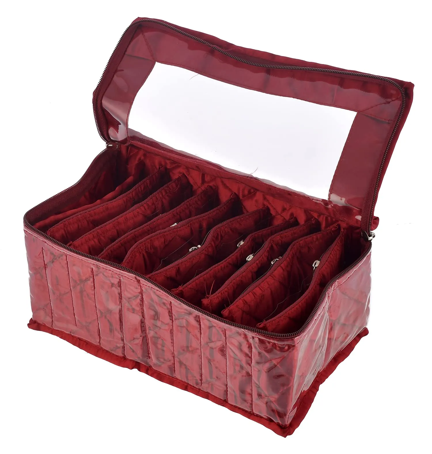 Heart Home Laminated PVC Multipurpose Jewellery Organizer With 10 Tranasparent Pouches (Maroon)-HS43HEARTH26835