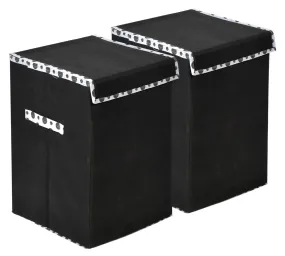 Heart Home Non-Woven Foldable Large Laundry basket/Hamper With Lid & Handles- Pack of 2 (Black)-44HH0195