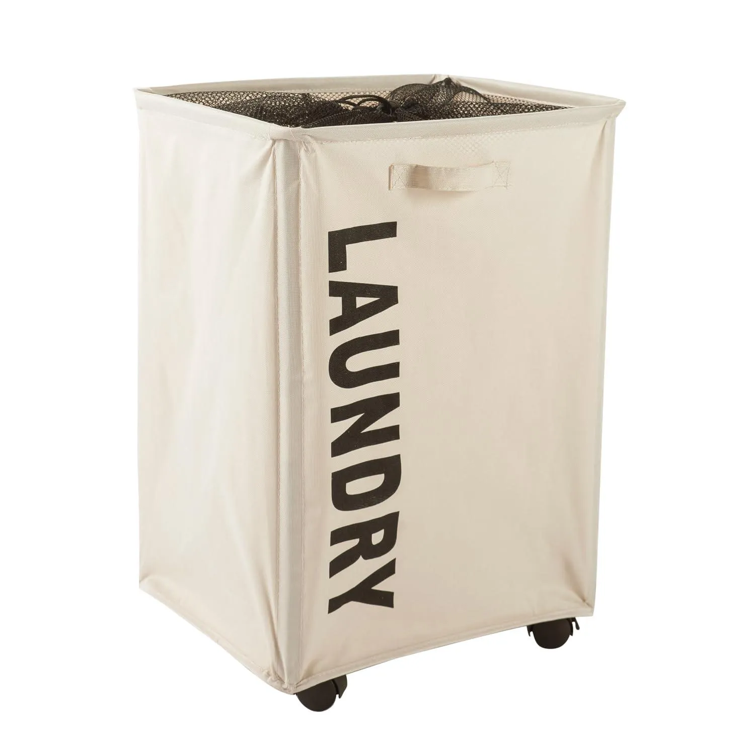 HOKIPO Foldable Laundry Hamper with Wheels, Cream