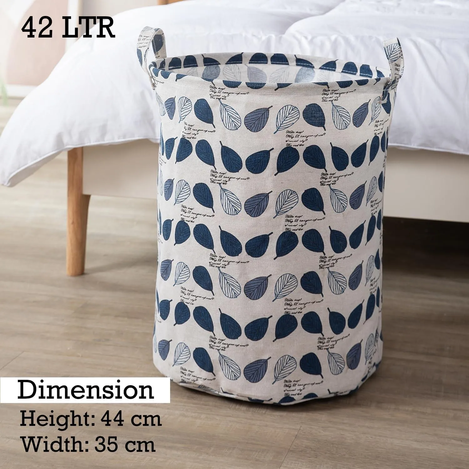 HOKIPO Folding Laundry Basket for Clothes, Round Collapsible Storage Basket, 42-Ltr - Leaves